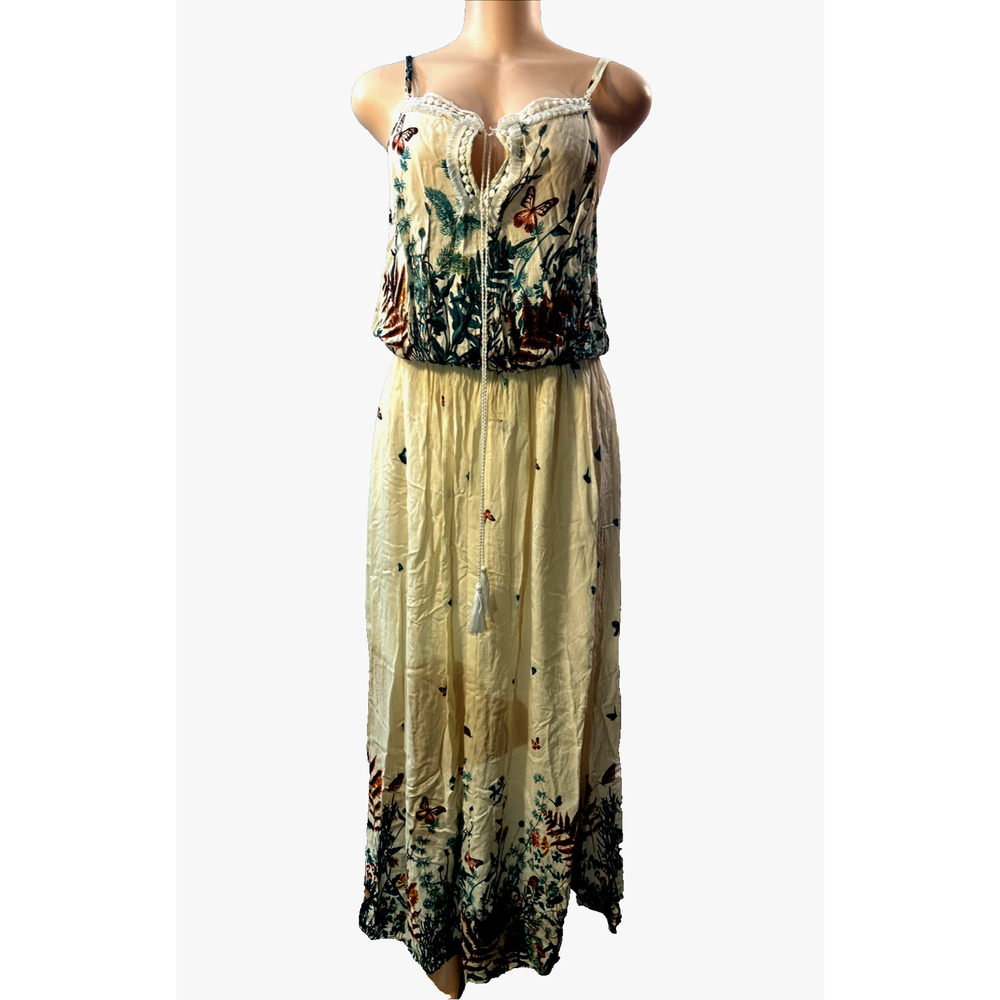 Ace Fashion Maxi Floor Woman's Sz L Spaghetti Strap Summer Cottage Fairy Crochet